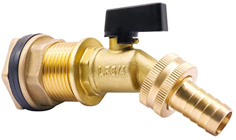 Horiznext spigot for rain barrel parts kit, brass water barrel spigots accessories for 55 gallon bucket, garden hose connector adapter bulkhead fitting, 1-1/4 inch O.D. inlet & 5/8 inch barb O.D.