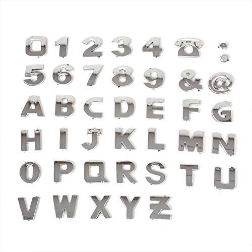 Bostar 40 Stücke 3D Metall Auto Aufkleber DIY 26 Alphabet Buchstabe Chrom Silber Nummer Symbol Abzeichen Aufkleber Auto Motorrad Dekoration