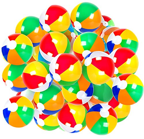 Coopay 50 Pack Inflatable Beach Balls Classic Rainbow Swimming Pool Ball Birthday Beach Party Decoration Summer Water Games Gifts 9 to 12 Inches from Inflated to Deflated