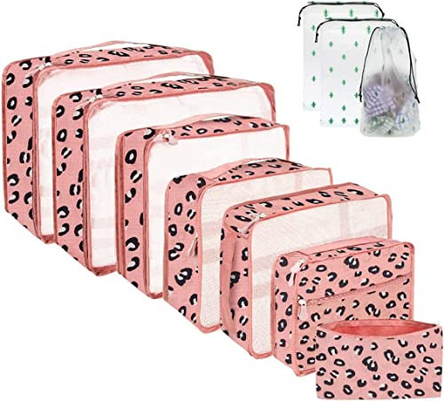 Packing Cubes 10 Pcs Kofferorganizer Packtaschen Set 10 Sizes Kleidertaschen Für Koffer Geeignet Für Gepäckverpackung, Familienreisen, Aufbewahrung zu Hause (Leopardenmuster)