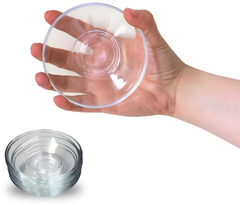 ums Round Turkish Small Glass Plates Set, 4 Inch - 6 Pieces Round Glass Saucers Set for Coffee, Tea, Snack, Sauce and Appetizer