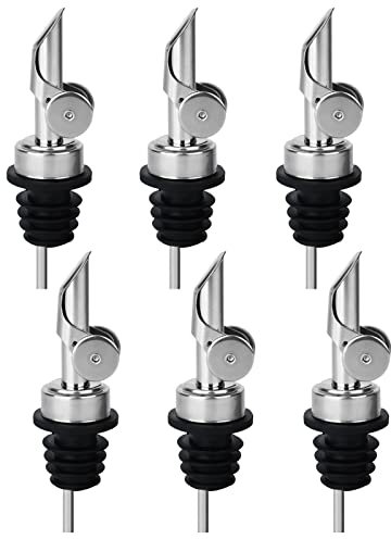 BALTRE 6 Pcs Stainless Steel Bottle Pourers, Auto Flip Feature Liquor Pour,Self Closing Olive Oil Dispenser Spout,Pourer Spirits for Wines, Spirits, Olive Oil, Coffee, Syrup