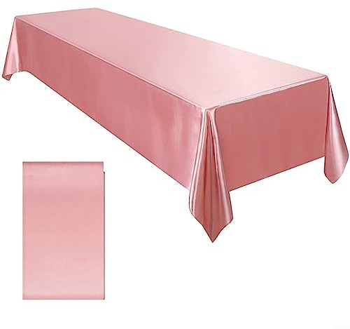 Lioaeust Satin-Tischdecke, 145 x 260 cm, rechteckig, wasserabweisend, Tischdecke für Bankett, Dekoration, Hochzeit, Esstisch (Rosa)