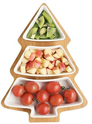 Encantadores platos de cerámica en forma de árbol, platos de cena, vajilla, suministros festivos creativos para fiestas con tablero de bambú