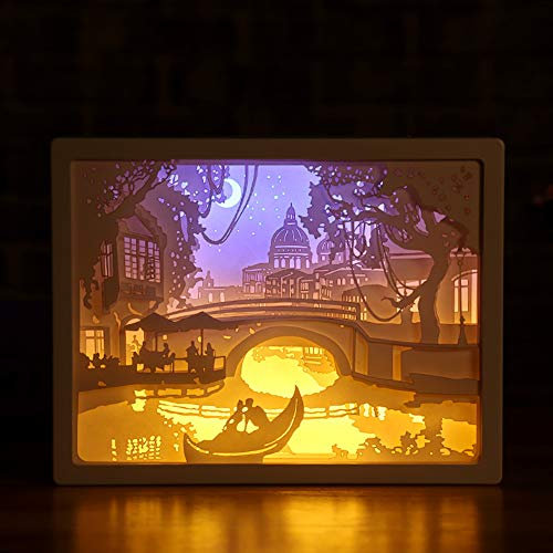 AYNEFY Papercut-Lichtbox, 3D-LED-Papierschnitzlampe, Nachtlichter, LED-Tischlampe Zur Dekoration mit Papierschnitzkunst (Fähre)