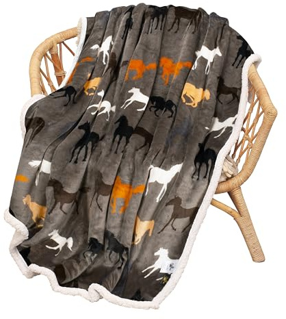 Catalonia Horse Print Sherpa Fleece Throw Blanket, Soft Mink Plush Couch Blanket, Fuzzy Fluffy Comfy Warm Throws, Gift for Her, Horse Gifts for Women, 50x60 inches