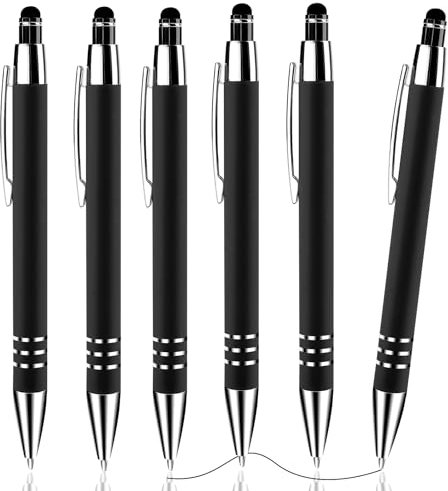 Andibro 2 in 1 Kugelschreiber mit Stylus-Spitze, 6 Stück einziehbare Kugelschreiber 1.0mm Medium Point Pen Schwarze Tinte Schreibstift Multifunktions-Metall-Stylus-Stift für Touchscreens(Black)