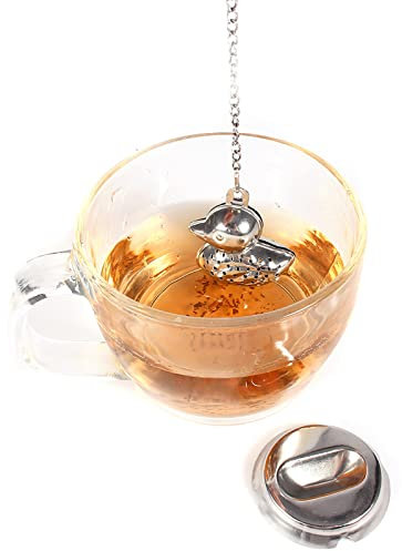 Filtre à thé, filtre à thé en forme de canard, filtre à thé en acier inoxydable avec chaîne, boule en métal pour feuilles de thé en vrac, épices