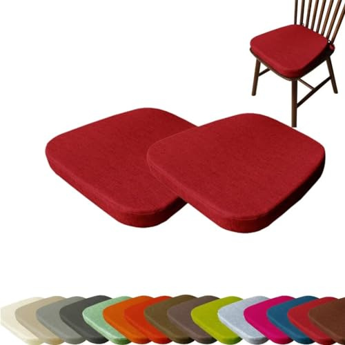 Set of 2 Chair Cushion with Ties, Non Slip Seat Pads, Seat Cushions for Dining Chairs 40x38x33x3cm, Memory Foam Garden Chair Cushions- Natural Linen, 22