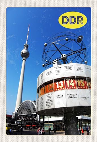 DekoDrom® Holz Schild 20x30 cm Berlin Alexanderplatz Weltzeituhr Wand Deko Bar Kneipe Cafe Sammler Geschenk