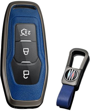 KUNIO Keyless Custodia per chiave adatta per Ford Focus Mondeo MK5 S-max Kuga Puma Fiesta Escort Explorer protezione chiave portachiavi accessori 3 pulsanti, Blu, Nur Keyless Go
