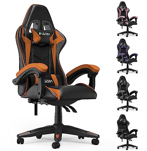 bigzzia Gaming Stuhl mit Fußstütze - Gamer Stühle Ergonomisch mit Lendenkissen + Kopfstütze Gaming Chair Höhenverstellbar Computerstuhl für Erwachsene Mädchen Junge (orange, Ohne Fußstütze)