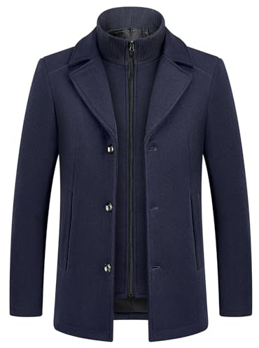 KUDMOL - Cappotto da uomo in lana per l'inverno, caldo, trench coat classico, parka, pardessus, caban, slim fit, business, duffle-coats, antivento, con risvolti, overcoat, blu marino, L