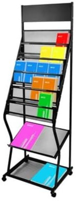 Broschüren-Literatur-Ausstellungsständer, mobiles Bücherregal auf Rollen, Broschüren-Ausstellungsständer, Zeitschriften-Ausstellungsständer mit 7 Ablagen, Metall-Zeitungshalter, Aufbewahrung