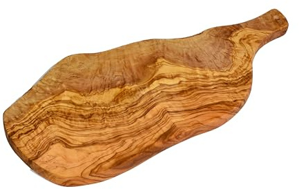 Cleminson® Tabla de cortar de madera de olivo, para servir y charcutería, incluye mango tallado (50 x 22 cm)