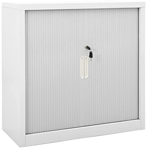 Willood Schiebetürenschrank Schrank mit Schiebetür Büroschrank Aktenschrank Büromöbel Metallschrank Stahlschrank Lagerschrank Universalschrank Grau 90x40x90 cm Stahl