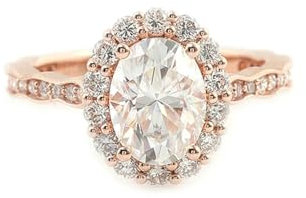 Skcess 9 Karat Roségold Engagement Ring Weiß Moissanit Oval, Verlobungsring Damen Blume mit 2 Karat Ovalem Moissanit Ringe Frauen Größe 52 (16.6)