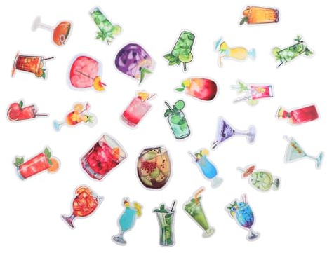 Hohopeti 50pcs Graffiti Stickers Cocktail Drink Stickers Retro Aesthetic Stickers Wine Journal Stickers for Water Bottles Luggage Stickers Chipboard Stickers PVC Waterproof Stickers