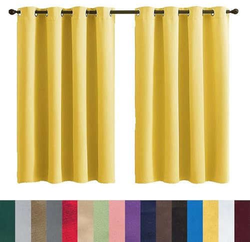 GAIFNAG Wohnzimmer Vorhänge, Verdunkelungsgardine 220 x 120 cm Wärmeisolierend, Vielen Farben Und Ausführungen mit Ösen Verdunklungsvorhang Ösenschal für Hotels Büros Wohnzimmer, Gelb