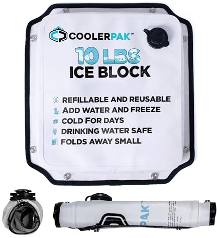 CoolerPak 10lb Refillable Reusable Ice Pack – Stays Cold for Days – Non-Toxic, Leakproof, and Suitable for Potable Drinking Water and Cold Plunge – Built Tough, Rolls Up for Easy Storage