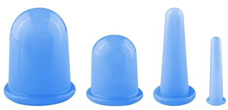 4 Stück Blau Schröpfen Cups Silikon, Saugglocke Massage Tools, Schröpfgläser Therapieset, Anti Cellulite Becher Vakuum Saugnapf, Gesicht Schröpfkopf für Hals Körper Augen Schröpfen Massage