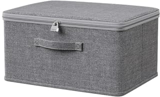 ACESOME Storage Box With Combination Lock, Collapsible Lid, Cationic Fabric Closet Organizer for Clothes, Jeans, T-shirts, Quilts, Sweater (30 x 20 x 14 cm)