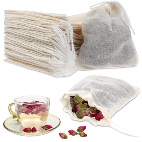 50 Stück Gewürzsäckchen zum Kochen Leere Teebeutel aus Baumwolle Natürliche Musselinbeutel Gewürzbeutel zum Mitkochen von Knochenbrühe zum Brauen von Soßen Kräuterbeutel zum Kochen(8 x 10 cm)