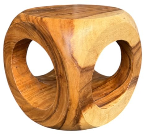Holz Beistelltisch – Couchtisch Blumenhocker Hocker - Handgefertigt – Abgerundet mit O-Ausschnitt Saman-Holz - 50x30x30 cm