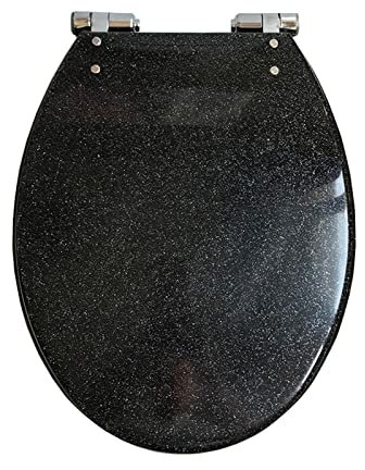 Glitter Toilet Seat Soft Close with Quick Release Hinge Resin Seat with Sparkly Glitter Black