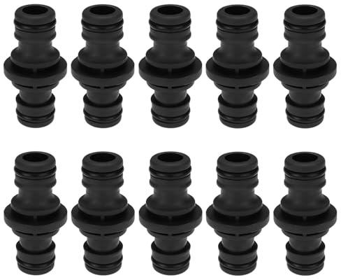 YINETTECH 10 teiliger Gartenschlauchverbinder 16 mm Kunststoff-Schlauchverbinder Doppelter Männlicher Schlauchverbinder für Wasserpistolenschlauch Gartenarbeit Autowäsche 50 X 25 mm (schwarz)