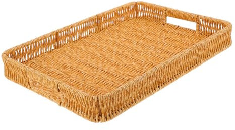 OFFSCH Gewebter Rattankorb Zur Aufbewahrung Handgewebter Korb Für Handtücher Snacks Brot Rustikales Serviertablett Aus Rattan Für Inneneinrichtung
