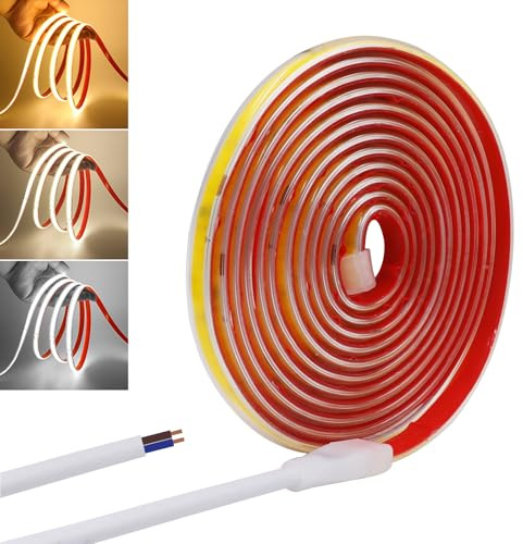 Wisada 220V COB LED Strip Light, 240 LEDs/m, IP65 impermeabile, striscia di luce LED flessibile per Rooflight Soggiorno Cucina Decorazione (Bianco Caldo (3000-3500K), 2M)