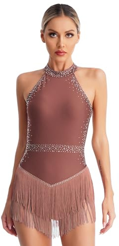 Freebily Abito da Ballo Latino Americano Tango Donna Vestito Danza Classica Marrone S