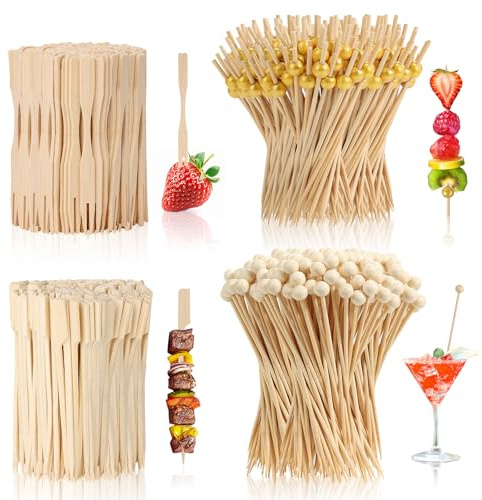 Qinzave Cocktailspieße Set - 4 Styles 360 Stück Spiesse Für Snacks Fingerfood, Dekorative Partyspieße, 5,4 Zoll Lange Cocktailspieße Gold Pearl Fingerfood Spieße Charcuterie Boards Zubehör