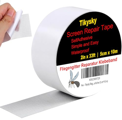 Tikysky Set di riparazione per zanzariera, nastro di riparazione per zanzariera, altamente adesivo, protezione dagli insetti e finestre, per fori di riparazione (5 cm x 10 m)