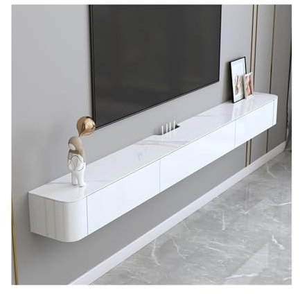 Banc TV Meuble TV Flottant avec Espace de Rangement, Console multimédia Flottante Murale avec Bureau Rock Board for sous Les téléviseurs, Style Moderne Meuble TV(Blanc,200x24x19cm)