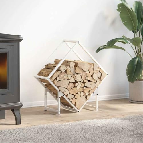 Rantry Arredo Rastrelliera per Legna da Ardere Bianca 60x25x60 cm, Mobilia Portalegna da Interno, Portalegna da Ardere, Porta Legna per Camino, Legnaia da Interno M-864280
