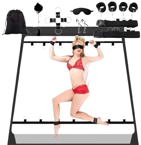 Sex Toys BDSM Set Adjustable Bed Restraints, Bondage Sex Toýs for Woman. Adult Toy's for Couples, Cuffs Clips Blindfold & Feather. Make a Personalised Gifts for Women Gifts for him. S4