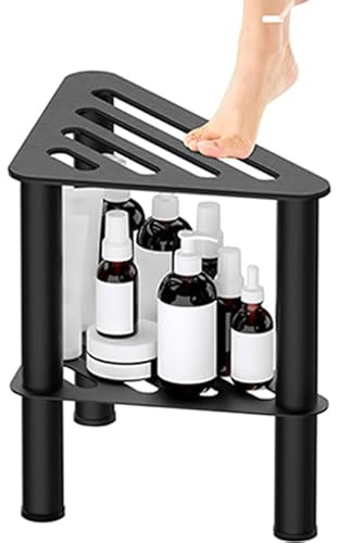 Corner Shower Foot Stool for Shaving Legs, Rust-Proof Non-Slip with Storage