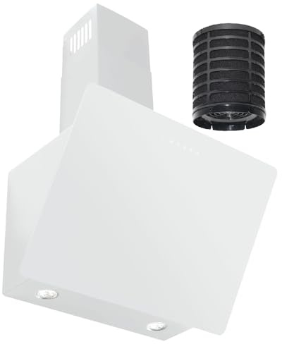VLANO MELIA PLASM Schräg Dunstabzugshaube mit PLASMA FILTER, Fernbedienung, 60 cm, Weiß, Plasmafilter, Touch-Bedienung, 680 m³/h, 4 Leistungsstufen, Wandhaube, EEK:A
