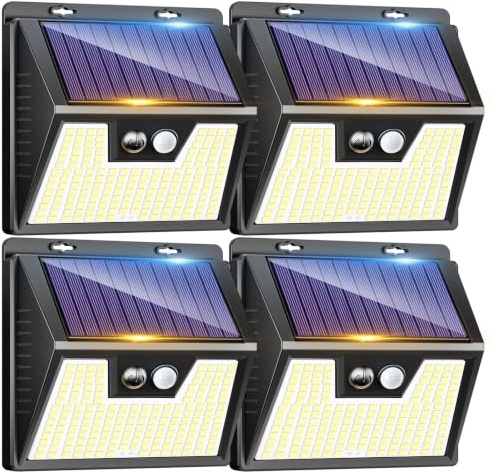 LOTMOS 4 Stück Solarlampen für Außen mit Bewegungsmelderm, Warmes Weiß | 3 Modi Solar Lampe Outdoor, 176 Superhelle LED Solarleuchten für Aussen für Garten Garage Hof Draußen, IP65 Wasserdichte