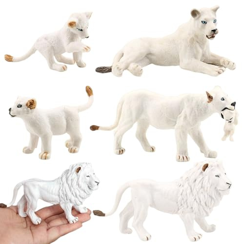 Pesoncarl Lions Figurine 5Pcs Artificial Realistic Lions Statue 5 Style Figure Includes Male, Female & Cub Decorative Educational Toy, Toys