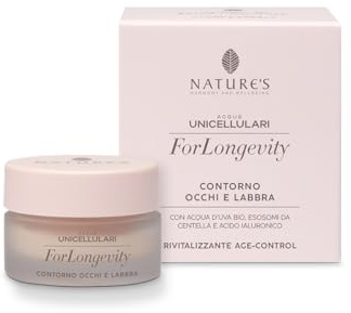 NATURE'S - ForLongevity Contorno Occhi e Labbra con Acqua d'Uva Bio, Esosomi di Centella Asiatica e Acido Ialuronico Nutriente Anti-Age 15ml