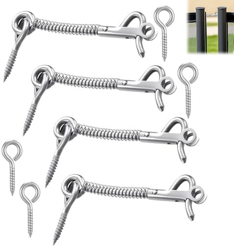 Gancio tempesta con occhiello, gancio tempesta in acciaio inox, con viti, gancio per porta e finestra, gancio per porte esterni, per porte da giardino, per porte e finestre (4 pezzi)