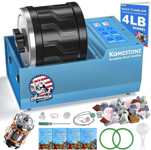 Professional Rock Tumbler Kit – 4LB Large Capacity Barrel with Brushless Motor & Heavy Metal Base, Adjustable Speed & 9-Day Timer, Includes All Accessories, Rock Polisher for Adults & Collectors | Brushless Rock Polisher, Heavy-Duty Metal Base, 3 Speeds, 9-Day Timer, Memory, Complete Kit for Rock Hobbyists & Collectors