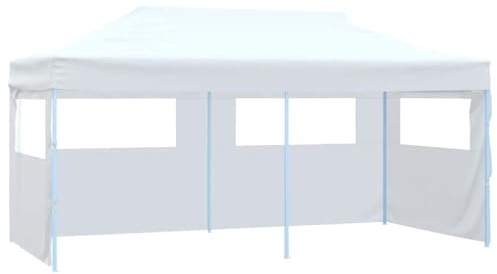 Tonnelle de Jardin Pliable, Tente de Réception Pavillon Barnum de Jardin avec 4 parois 3x6 m Acier Blanc