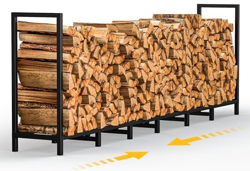 Garbuildman Range-bûches d'extérieur robuste de 2,4 m, étagère à bois de chauffage avec 14 pieds et empilable réglable, rangement de bois de chauffage résistant à la rouille pour jardin, abri de
