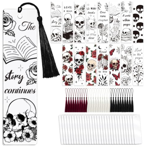 Peacoblue 90 Stk Schädel und Blumen UV DTF Lesezeichen Bastelset für Frauen Männer Erwachsene DIY Personalisierte Lesezeichen Aufkleber Set für Schüler Lehrer Buchliebhaber | 90-teiliges DIY Set mit UV DTF Druck, Wasserfeste Lesezeichen zum Basteln für Lesen, Schule, Aktivitäten und Geschenke
