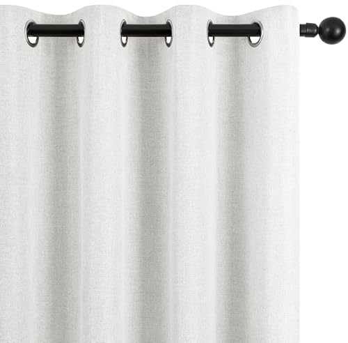 Deconovo Thermal Insulated Total Blackout Curtains with TPU Coating Faux Linen Look Ring Top Curtains for Kids Room, Greyish White W52 x L72 Inch 2 Panels