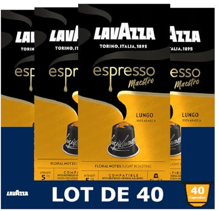 Lavazza, 40 Capsules Café, Capsules Compatibles Avec les Machines Nespresso Original, 4 x Lungo, 4 Paquets de 10 Capsules